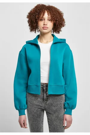 Urban classics Dámská krátká oversized bunda na zip vodově zelená