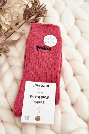 Aura.via Dámské teplé ponožky s nápisem růžové