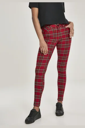 Urban classics Dámské Skinny Tartan Kalhoty červené/bl
