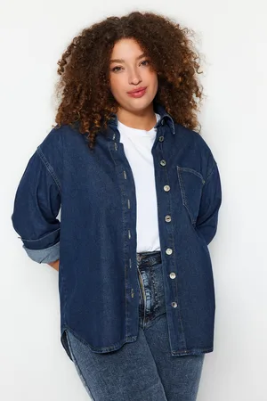 Trendyol Curve tmavě oversize džínová košile
