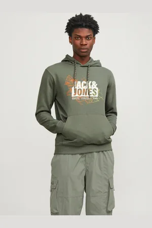 JACK & JONES Zelená pánská mikina s kapucí Map - Pánské