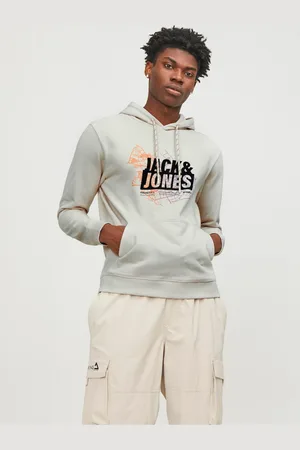JACK & JONES Krémová pánská mikina s kapucí Map - Pánské