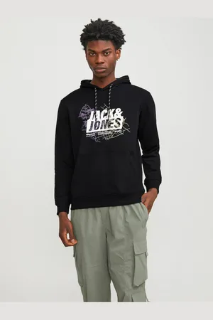 JACK & JONES Černá pánská mikina s kapucí Map - Pánské