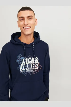 JACK & JONES Tmavě modrá pánská mikina s kapucí Map - Pánské