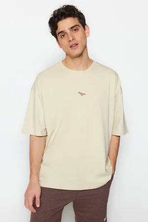Trendyol Kamenné oversized tričko s krátkým rukávem a výšivkou dinosaura
