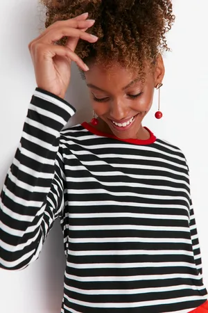 Trendyol Dámské triko s dlouhým rukávem Striped
