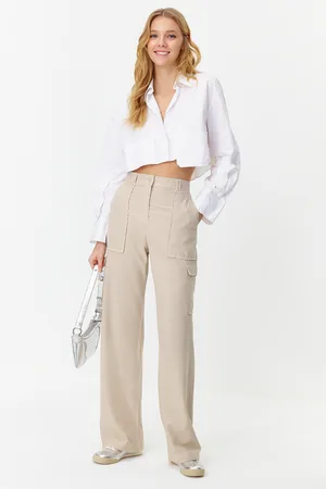 BİKELİFE Women's Powder Cargo Pocket Gabardine Fabric Trousers - Trendyol