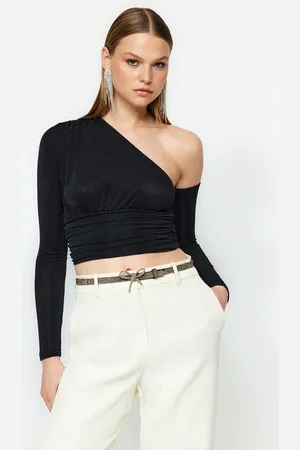 Trendyol Černý Lesklý Stříbrný Pletený Bustier