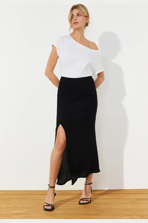 Trendyol Black Slit Detailed Fish Shape Maxi Length Woven Skirt
