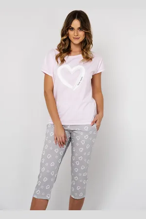 Italian Fashion Dámské pyžamo Noelia, krátký rukáv, 3/4 nohavice - světle růžová/potisk