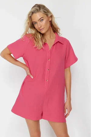 Trendyol Fuchsia Wide Pattern Woven Muslin Beach Jumpsuit