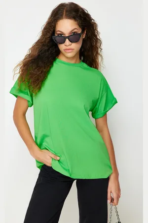 Trendyol Green 100% Cotton Crew Neck Oversize/Wide Pattern Knitted T-Shirt