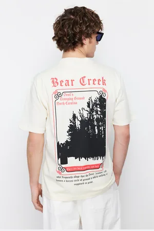 Trendyol Beige Oversize/Wide Cut Text Printed 100% Cotton Short Sleeve T-Shirt