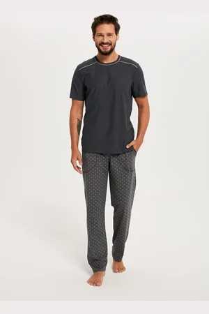 Italian Fashion Pánské pyžamo Abel, krátký rukáv, dlouhé nohavice - grafit/potisk