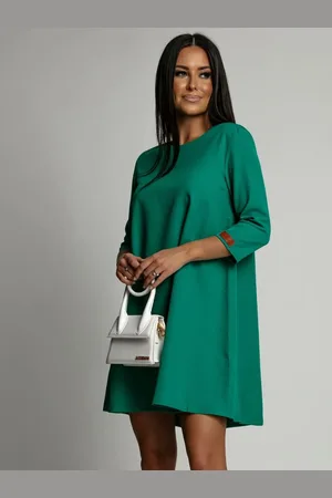 Fasardi Elegantní zelené lichoběžníkové šaty