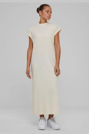 Urban classics Dámské šaty Long Extended Shoulder Dress - smetanové