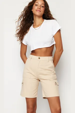 Trendyol Beige Cargo Pocket Denim Bermuda