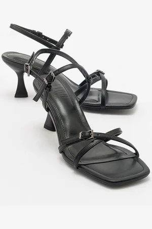 LuviShoes NEBEL dámské černé kožené sandály na podpatku