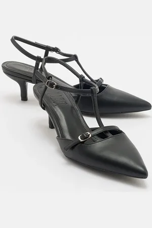LuviShoes FRANS Černá Kůže Dámské Boty s Otevřenou Patou a Nízkým Podpatkem