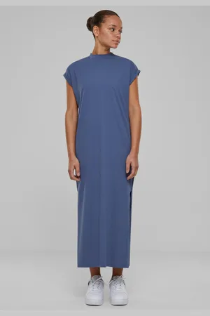 Urban classics Dámské šaty Long Extended Shoulder Dress - modré