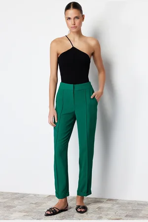 Trendyol Green Cigarette Ribbed Woven Trousers