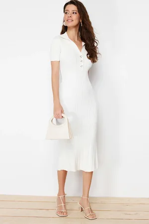 Trendyol Bone Maxi Knitwear Polo Neck Dress