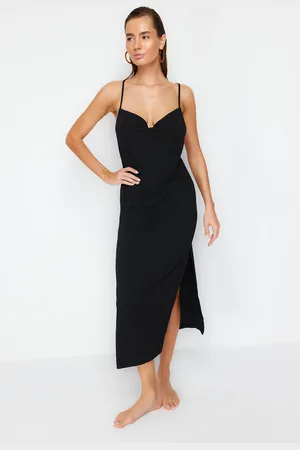 Trendyol Black Maxi Woven Backless Linen Blend Beach Dress