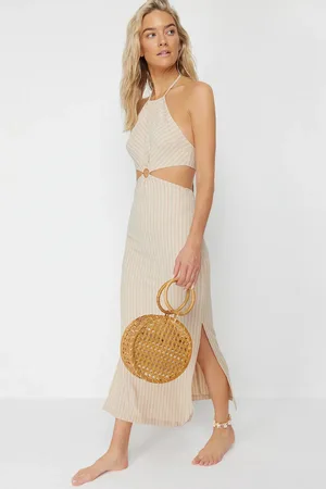 Trendyol Beige Maxi Knitted Textured Accessory Beach Dress