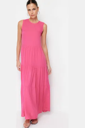 Trendyol Pink Shift/Straight Cut Maxi Sleeveless Woven Dress