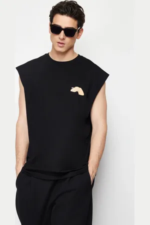 Trendyol Black Oversize/Wide Cut Crew Neck Text Printed 100% Cotton Undershirt