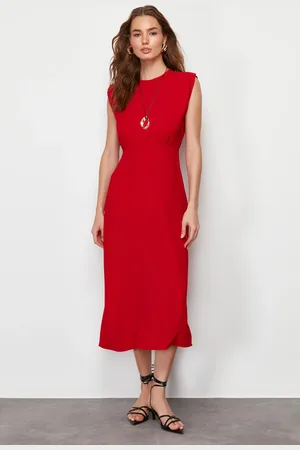 Trendyol Red A-line Crew Neck Sleeveless Aerobin Midi Woven Dress