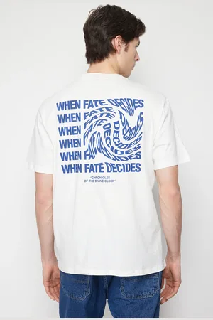 Trendyol Ecru Oversize/Wide Cut Text Printed Short Sleeve 100% Cotton T-Shirt