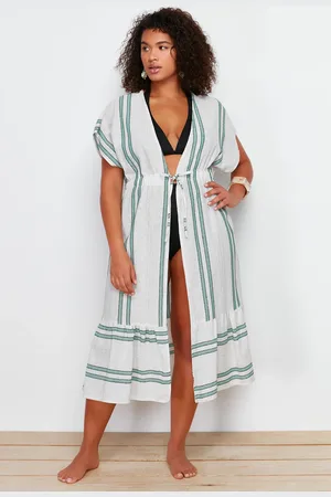 Trendyol Curve Beige Waist Elastic Waist Gathered Skirt Woven Beach Dress