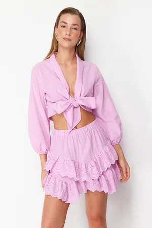 Trendyol Pink Mini Woven Embroidered Detailed Beach Skirt