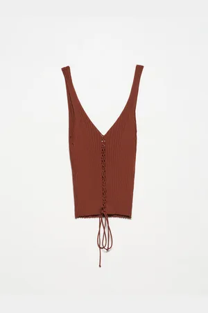 Dilvin 10362 Tie Front Knitwear Undershirt-Chestnut