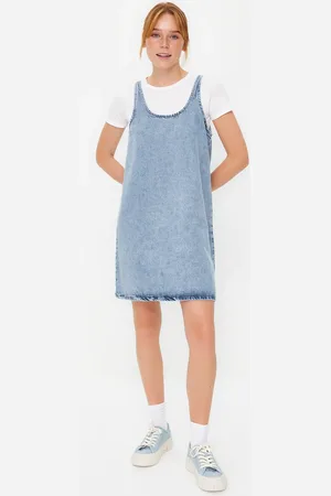 Trendyol Modré oversized mini džínové šaty