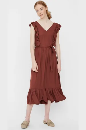 VERO MODA Hnědé midišaty Odette