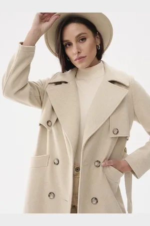 BLUE Beige double-breasted coat with belt