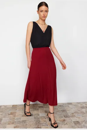 Trendyol Burgundy Flared Maxi Stretchy Knitted Skirt