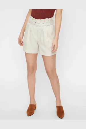 VERO MODA Béžové pruhované kraťasy s vysokým pasem Gally