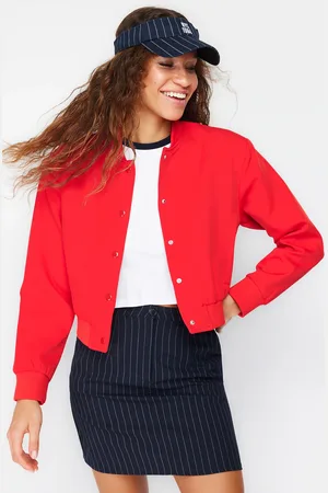 Trendyol Red Crop Slim Bomber Jacket