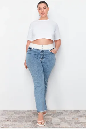 Trendyol Curve Light Blue Waist Belt Detailed Straight Fit Jeans