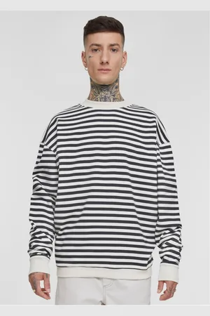 Urban classics Pánská mikina Striped Crewneck bílý - písek/černá