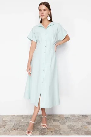 Trendyol Mint Waist Opening Midi Woven Shirt Dress