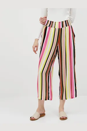 Noisy May Žluto-růžové pruhované culottes Flora - Dámské