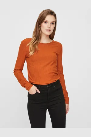 VERO MODA Hnědé žebrované tričko VERO MODA Ketti - Dámské