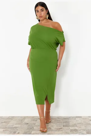 Trendyol Curve Green One Shoulder Midi Knitted Dress