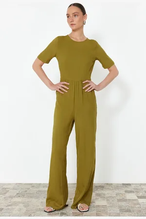 Trendyol Khaki Patterned Viscose Maxi Woven Jumpsuit