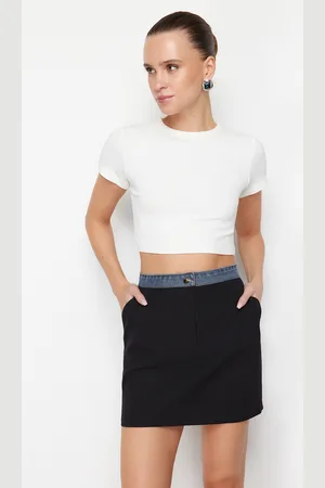 Trendyol Black Denim Detailed Pencil Straight Cut Mini Length Woven Skirt