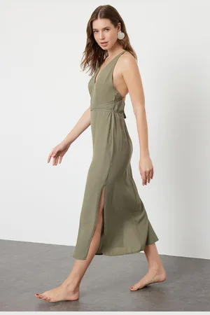 Trendyol Khaki Midi Woven Backless Beach Dress
